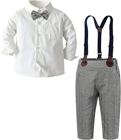 Photo 1 of SANGTREE Baby Boys Clothes, Dress Shirt with Bowtie + Suspender Pants kids size 90

