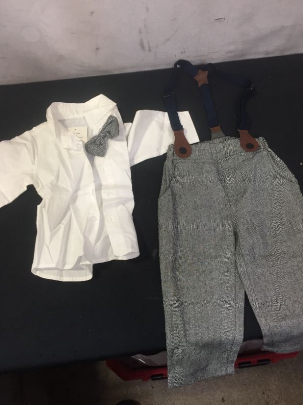 Photo 2 of SANGTREE Baby Boys Clothes, Dress Shirt with Bowtie + Suspender Pants kids size 90
