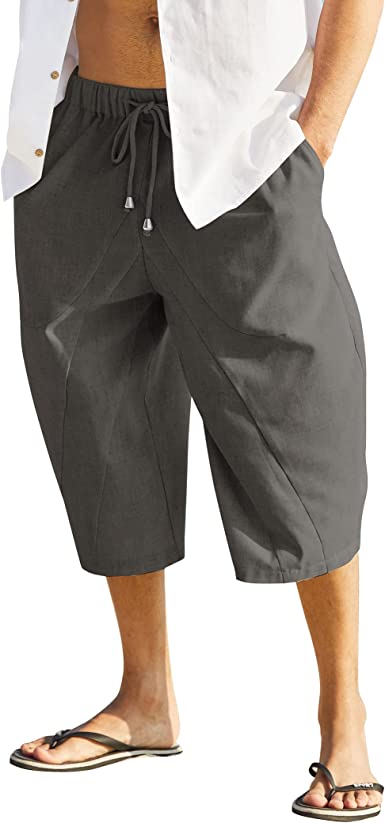 Photo 1 of COOFANDY Men Cotton Linen Capri Pants Baggy Harem Pants Drawstring Yoga Beach Pants
SIZE L