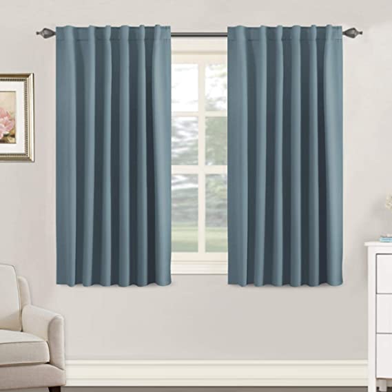 Photo 1 of  Curtains Thermal Insulated Window Treatment Panels Room Darkening Blackout Drapes for Living Room Back Tab/Rod Pocket Bedroom Draperies, 52 x 63 Inch, Stone Blue, 2 Panels
