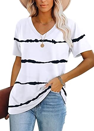 Photo 1 of Lunivop Womens Tops Casual V Neck Short Sleeve Solid Color Basic T Shirt
