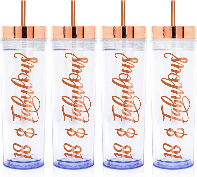 Photo 1 of 16 Oz Plastic Tumblers For Happy 18th Birthday Decorations Girls, 18th Birthday Plates, 18th Birthday Gifts For Girls, 18 Birthday Decorations For Girls, Happy 18th Birthday Banner (4 Pack)
