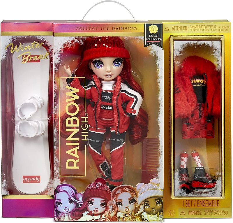 Photo 1 of Rainbow High Winter Break Ruby Anderson – Red Fashion Doll and Playset with 2 Designer Outfits, Snowboard and Accessories
(factory sealed)