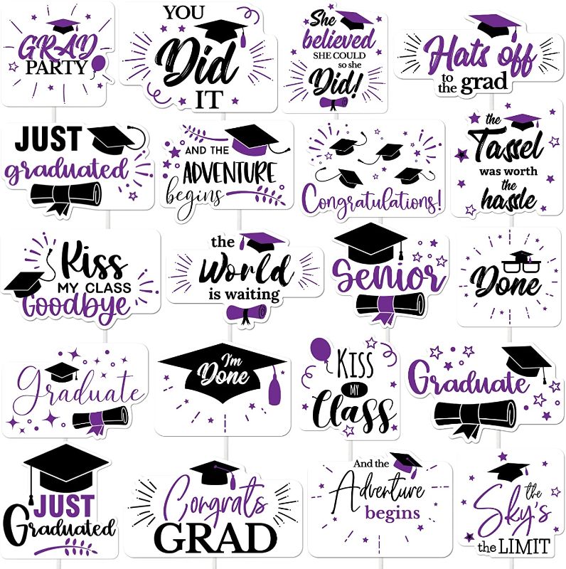 Photo 1 of 2022 Graduation Photo Props and Table Centerpieces (20 Count) - Purple Graduation Photo Booth Props and Signs - Class of 2022 Photo Booth Props Graduation Party Supplies & 2022 Graduation Decorations
