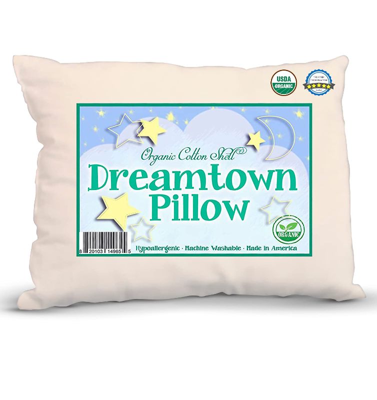 Photo 1 of DREAMTOWN KIDS Organic Toddler Size Pillow with Organic Cotton Shell - 13 x 19 Perfect Size - Soft and Hypoallergenic - Made in The USA - Machine Washable
