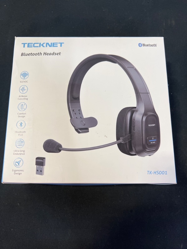 Photo 2 of TECKNET Trucker Bluetooth Headset with Microphone Noise Canceling Wireless On Ear Headphones, Hands Free Wireless Headset for Cell Phone Computer Office Home Call Center Skype (Black)
