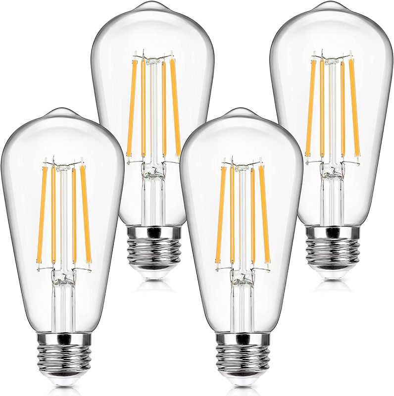 Photo 1 of 4-Pack Vintage LED Edison Bulbs 100W Equivalent 1400LM High Brightness 8W ST58 LED Filament Light Bulbs 2700K Soft Warm White E26 Medium Base CRI90+ Antique Clear Glass for Home Bedroom, Non-dimmable