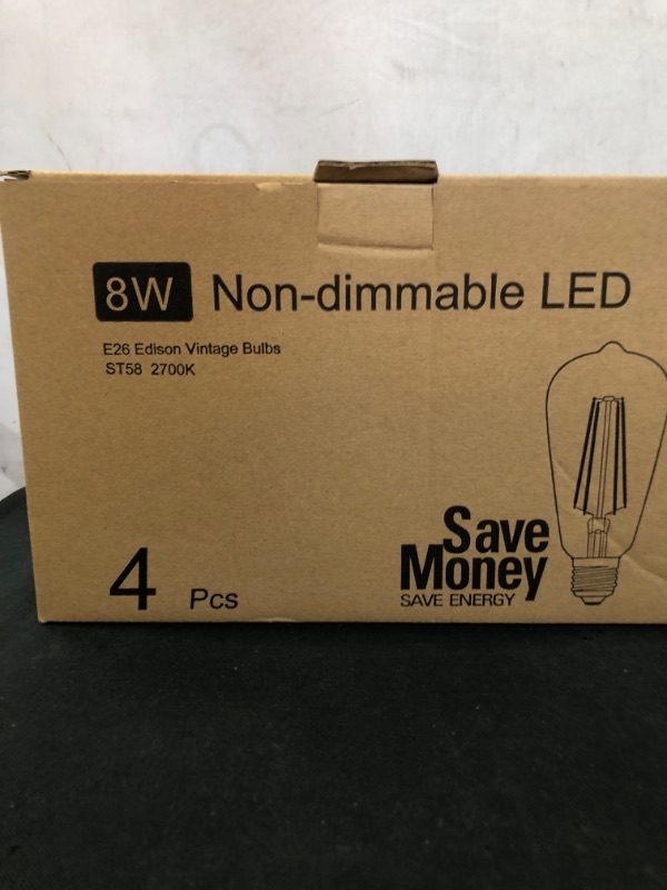 Photo 3 of 4-Pack Vintage LED Edison Bulbs 100W Equivalent 1400LM High Brightness 8W ST58 LED Filament Light Bulbs 2700K Soft Warm White E26 Medium Base CRI90+ Antique Clear Glass for Home Bedroom, Non-dimmable