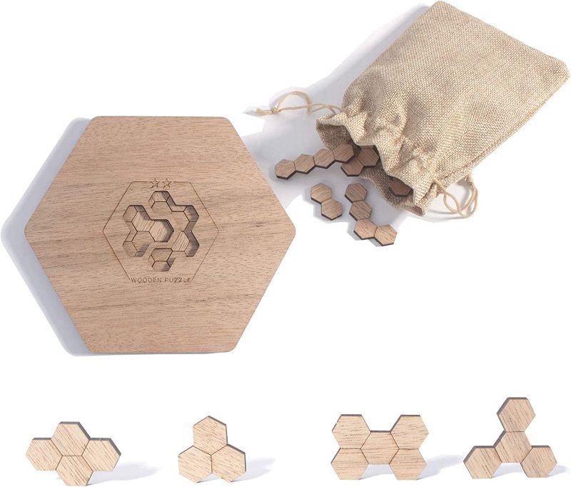 Photo 1 of AlTalent Wooden Puzzle Brain Teaser Fractal Hexagon Tangram Puzzle for Adults Kids Geometry Logic IQ Toy Fun Family Challenge for All Ages Educational Gift
