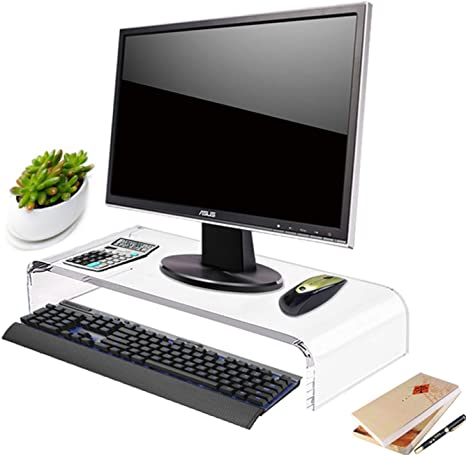 Photo 1 of Clear Acrylic Computer Monitor Stand Holder, Heavy Duty Monitor Riser for Office Home Desktop Corner, Free Standing Lucite Monitor Stands for Laptop Screen Tablet TV Lcd, Desk Riser Leg Lift
