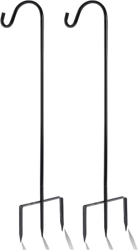 Photo 1 of EXCMARK 2 Pack Shepherd Hook 31 inch 1/2 inch Thick Use at Weddings, Hanging Solar Lights, Lanterns, Bird Feeders, Metal Hanger Hook (Black, 31 inch)
