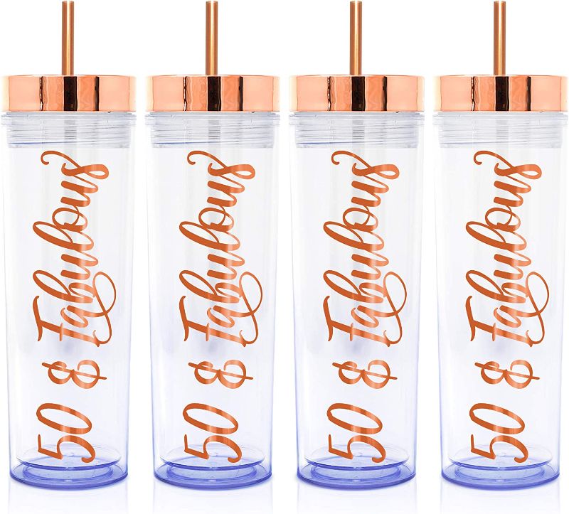 Photo 1 of 16oz Plastic Tumbler For Happy 50th Birthday Decorations Women, Happy 50th Birthday Gifts For Women, 50 And Fabulous Birthday Decorations, 50th Birthday Balloons, 50 Birthday Women (4 PACK)
