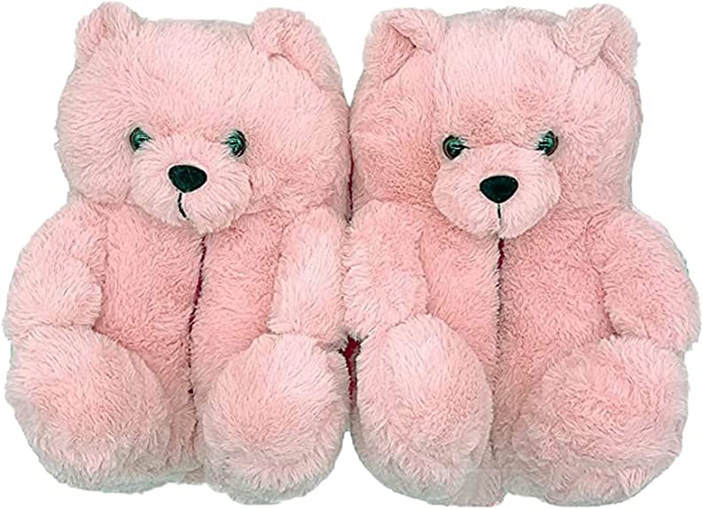 Photo 1 of Teddy Bear Slippers for Women & Toddler, Deer Slippers Women, Home Indoor Bedroom Soft Anti-Slip Slippers, Winter Warm Cute Animal Slippers 5-8 Pink