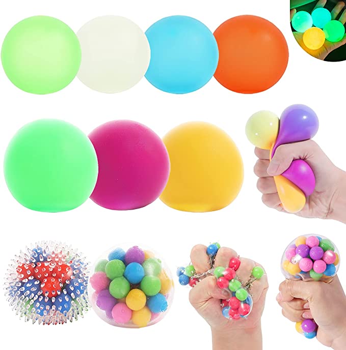 Photo 1 of Stress Balls for Adults and Kids - 9 Pack Stress Relief Fidget Balls Sensory Stress Ball Set for Relax,Anxiety Relief,Focus,Decompress,Squeeze Toys for Birthday Party Favor
