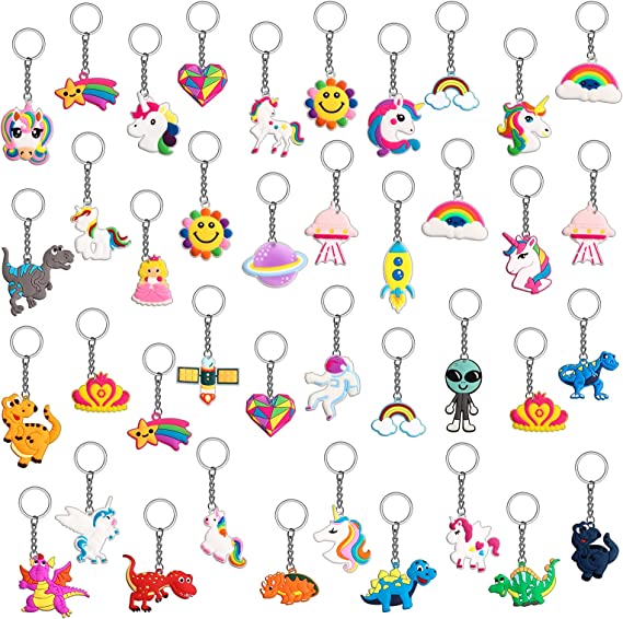 Photo 1 of 40 Pieces Unicorn keychains Key Tags Silicone Key Rings Dinosaur Keychains Alien Keychains Princess Keychains Unicorn Party Favors Supplies Goodie Bags Fillers for Boy Girl Birthday Party Supplies