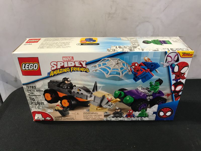 Photo 2 of LEGO Marvel Spidey and His Amazing Friends Hulk vs. Rhino Truck Showdown 10782 Building Kit; Playset Comes with 2 Spider-Man Vehicles; Birthday Gift for Kids Aged 4+ (110 Pieces)

FACTORY SEALED