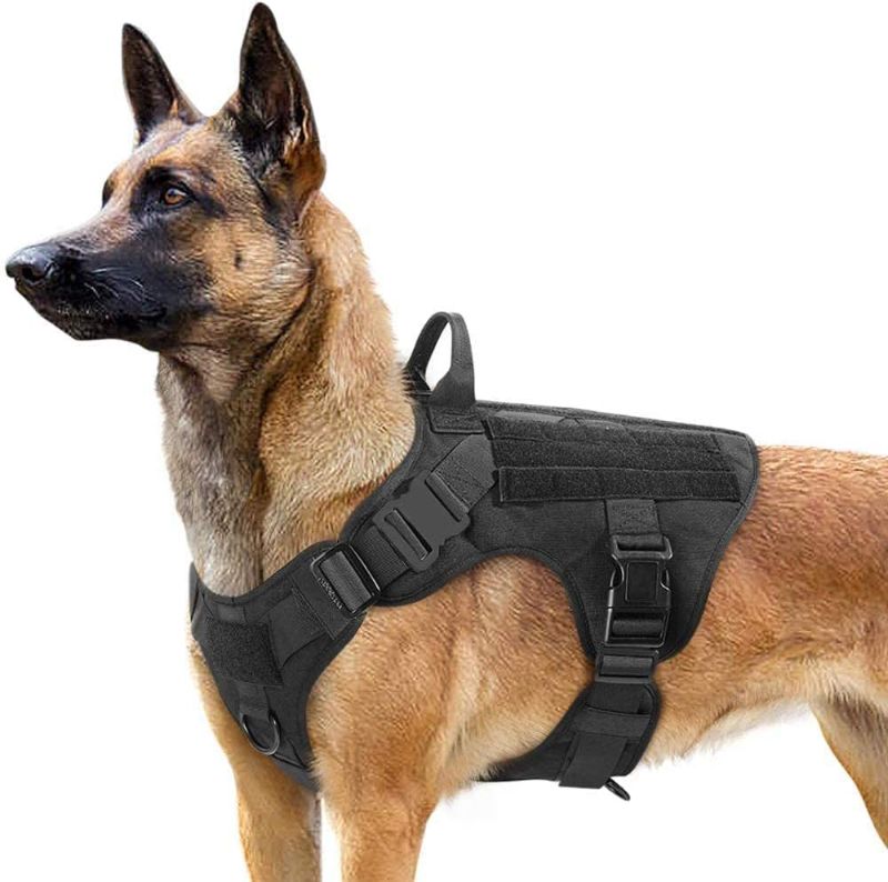 Photo 1 of rabbitgoo Tactical Dog Harness for Large Dogs, Military Dog Harness with Handle, No-Pull Service Dog Vest with Molle & Loop Panels, Adjustable Dog Vest Harness for Training Hunting Walking, Black, L
