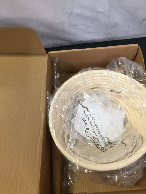 Photo 2 of 9 inch Banneton Bread Proofing Kit : Sourdough Bread Maker Danish dough Whisk Large Wicker Basket + Bread Scorer Lame + Dough Scraper Tool + Linen Liner Cloth + Banneton Proofing Basket
