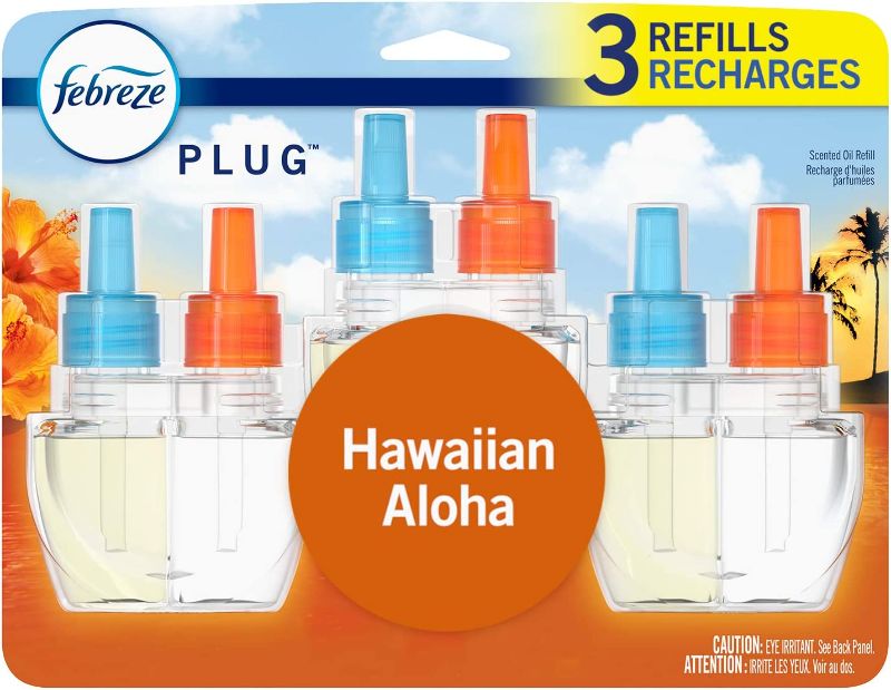 Photo 1 of Febreze Plug in Air Fresheners, Hawaiian Aloha, Odor Eliminator for Strong Odors, Scented Oil Refill (3 Count)

