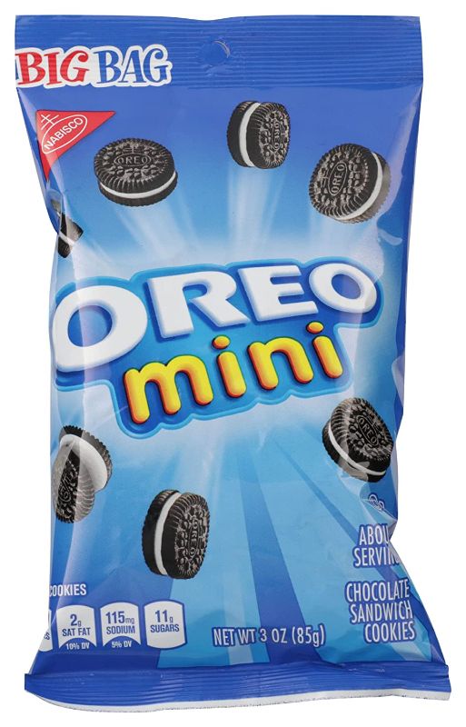 Photo 1 of 12 pack Oreo Mini Chocolate Sandwich Cookies Big Bag, 3 oz
best by 08/17/2022