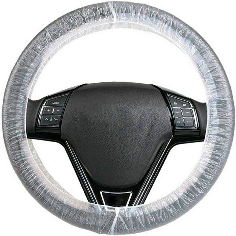 Photo 1 of  Pack of 100 Disposable Steering Wheel Covers 5 x 20, Thickness 0.8 mil. Clear Dustproof Universal Plastic Wheel Protector 5x20 with Elastic Trims for Car Interior Accessories.