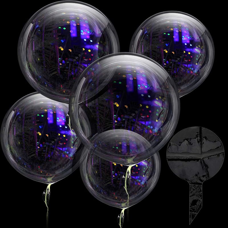 Photo 1 of 10 Pieces Jumbo Bobo Balloons Clear Bubble Plastic Balloons Reusable Round Balloons for Wedding Birthday Halloween Christmas Party Decoration (12 Inch, 18 Inch, 20 Inch, 24 Inch, 36 Inch) Pack of 2 