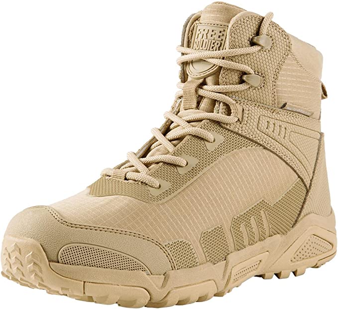 Photo 1 of FREE SOLDIER Men's Waterproof Hiking Boots Lightweight Work Boots Military Tactical Boots Durable Combat Boots, Sand, 11W