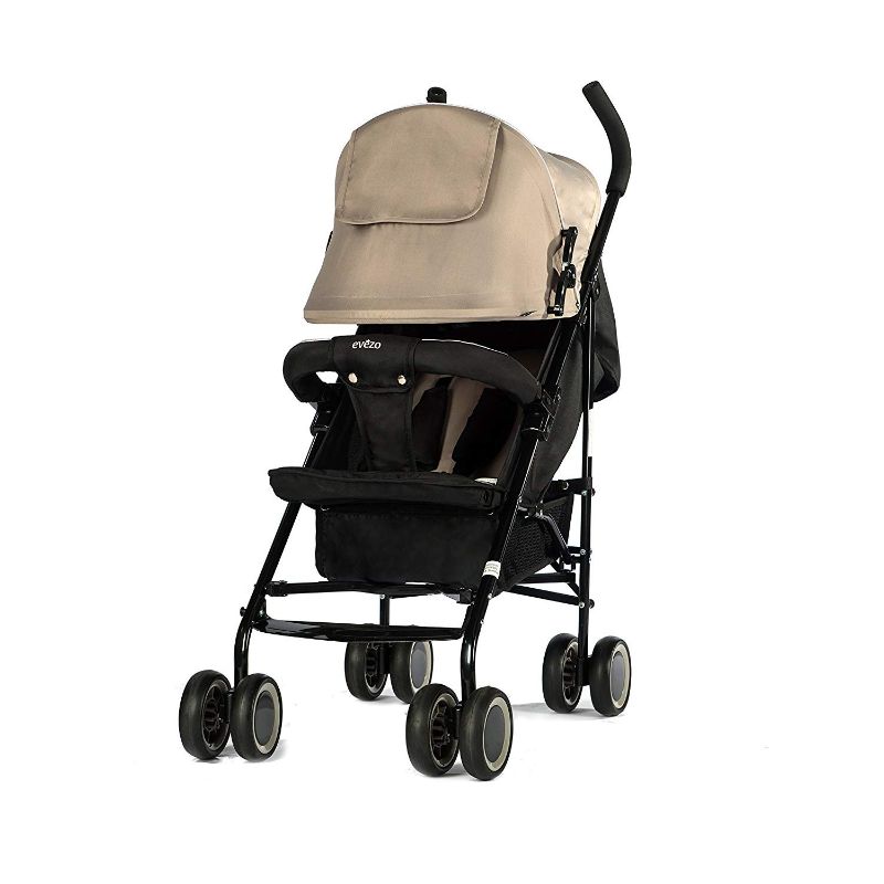 Photo 1 of Evezo 2141A Full-Size Ultra Lightweight Umbrella Stroller, Reclining Seat, 5-Point Safety Harness, Canopy, Storage Bin (Taupe Gray) (214-1A)
