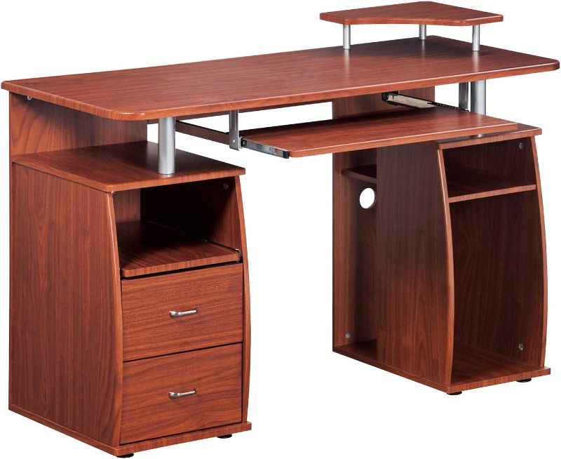 Photo 1 of Techni Mobili Complete Computer Workstation Desk With Storage, Mahogany, 48" W x 22" D x 34" H --box 2 of 2, missing box 1 of  2, missing desk top--