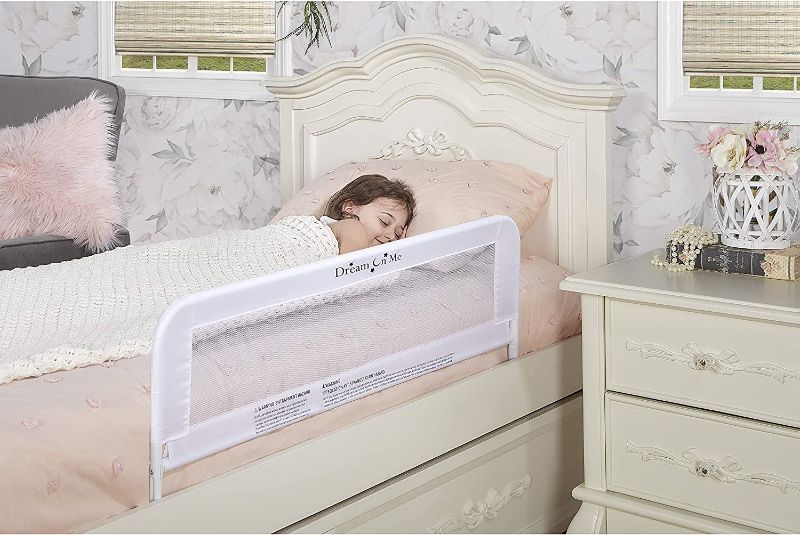 Photo 1 of Dream On Me Adjustable Mesh Bed Rail, Two Height Levels, Ready To Use, Compatible with Adult Twin Size Beds, All Steel construction, Equipped with Guard Gap, Durable Nylon Fabric Mesh, White