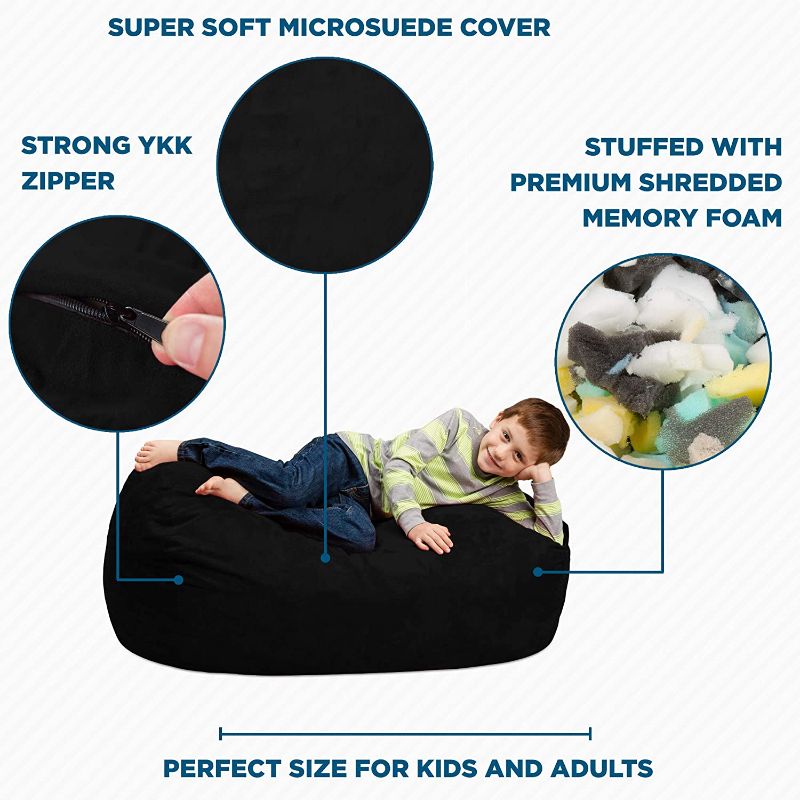 Photo 1 of Chill Sack Bean Bag Chair: Large 4' Memory Foam Furniture Bag and Large Lounger - Big Sofa with Soft Micro Fiber Cover - Black