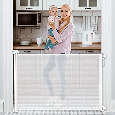 Photo 1 of Retractable Baby Gate 54” Tough Durable Mesh Outdoor Retractable Gate Indoor Safety Mesh Baby Gates, Pet Dog Gate
