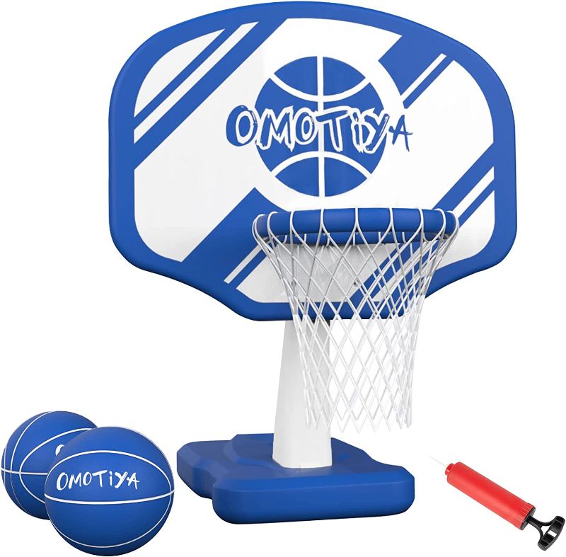 Photo 1 of OMOTIYA Swimming Pool Basketball Hoop with Base, Portable Outdoor Basketball Hoop for Poolside with 2 Balls and Pump, Pool Toys Game for Boys and Girls, Kids, Adults, Blue
