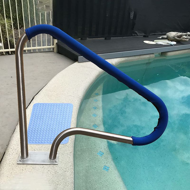 Photo 1 of 39X32 Pool handrail, 304ss inground Pool Railing, Pool Grab Rail with Blue Zipper Cover.
