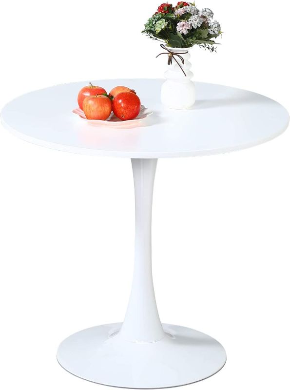 Photo 1 of 31.5" White Round Dining Table - Modern Dining Room Table with MDF Table Top and Metal Base for Kitchen and Dining Room Leisure Table for 2 or 4 Person (White)
