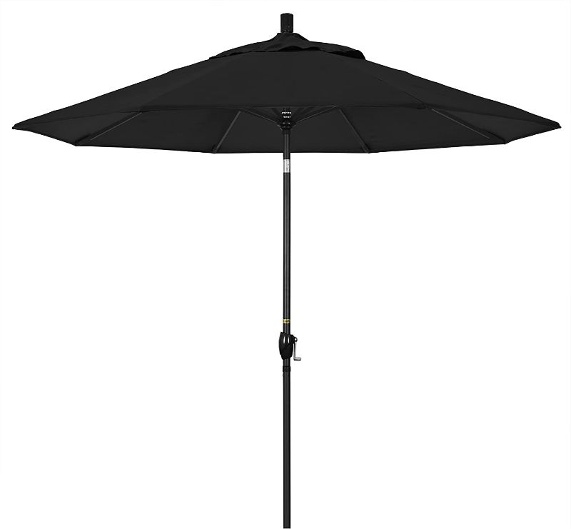 Photo 1 of California Umbrella GSPT908302-5408 9' Round Aluminum Market, Crank Lift, Push Button Tilt, Black Pole, Sunbrella Patio Umbrella, 9-Feet
