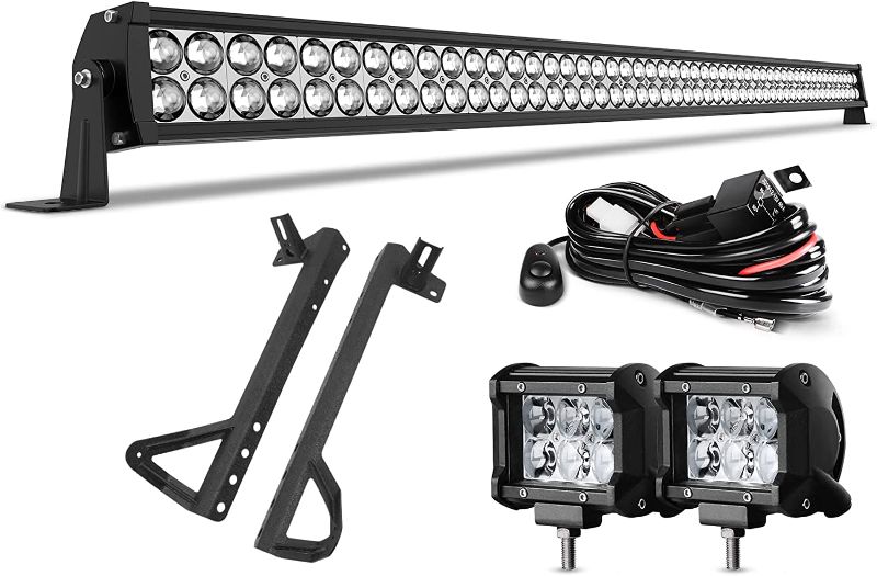 Photo 1 of DWVO LED Light Bar 52 Inch (55 Inch with Mounting Brackets)300W Spot & Flood Combo Beam+ 2X 18W Spot LED work light +2X Steel Metal Upper with 10ft Wiring Harness Compatible for 07-18 JEEP JK Wrangler
