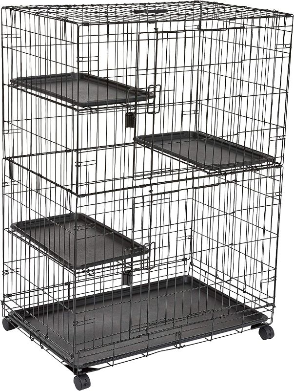 Photo 1 of Amazon Basics 3-Tier Wire Cat Cage Playpen Kennel, Large, 36 x 22 x 51 Inches, Black
