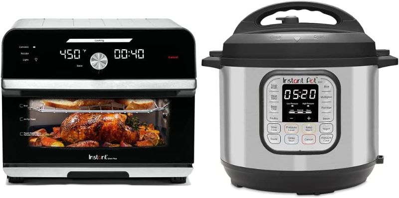 Photo 1 of Instant Pot Omni Plus 20-QT Air Fryer Toaster Oven Combo, 10-in-1, Fits a 12" Pizza, Free App with Over 1900 Recipes, Stainless Steel & Duo 7-in-1 Electric Pressure Cooker, Stainless Steel, 6 Quart
