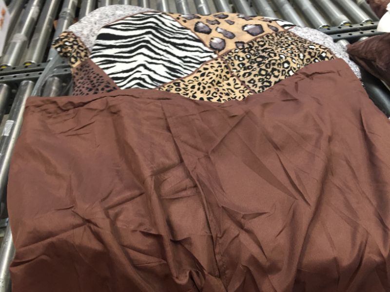 Photo 1 of 7 Piece (California) Cal King Safari Comforter Set - Zebra, Giraffe, Leopard, Tiger Etc - Multi Animal Print Bed in a Bag Brown Beige Black White Micro Fur Bedding