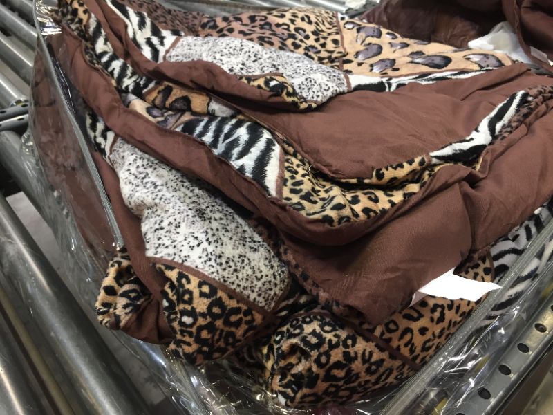 Photo 2 of 7 Piece (California) Cal King Safari Comforter Set - Zebra, Giraffe, Leopard, Tiger Etc - Multi Animal Print Bed in a Bag Brown Beige Black White Micro Fur Bedding