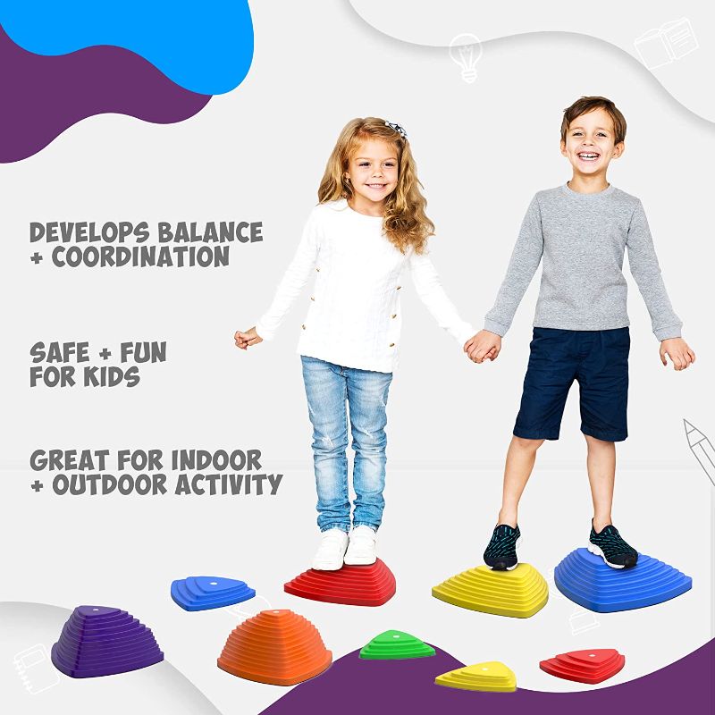 Photo 1 of Stepping Stones for Kids, Balance Play Stone, Sensory Riverstones, Set of 6, Plastic, Balancing Steps, Jumping Rock, Obstacle Course Toys, For Toddler, Children, Indoor, Outdoor, Non-slip Bottom