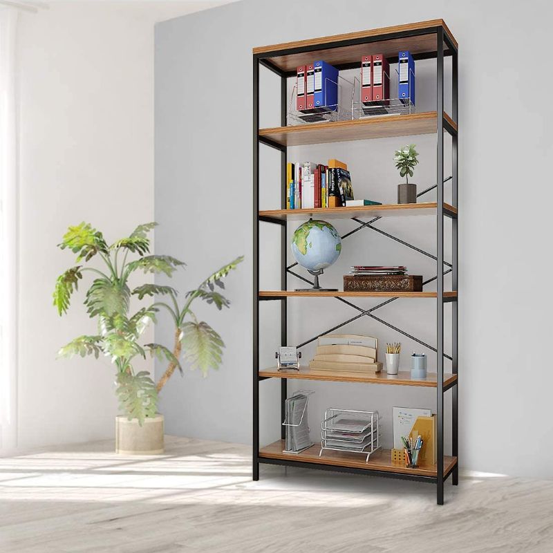 Photo 1 of 5 Tier Industrial Bookshelf, Vintage Standing Storage Shelf, Display Shelving Units, Tall Bookcase, Industrial Metal Book Shelves for Living Room Bedroom and Home Office
