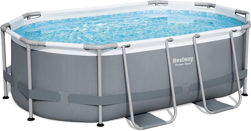 Photo 1 of Bestway Oval Above Ground Pool Set (10' x 6'7" x 33")| Includes Filter Pump & ChemConnect Dispenser
