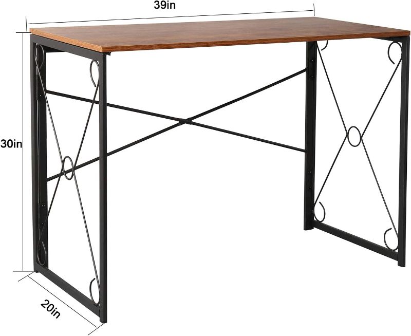 Photo 1 of VECELO 39" Writing Computer Folding Desk Sturdy Steel Laptop Table for Home Office Work, No Assembly Required, Brown
