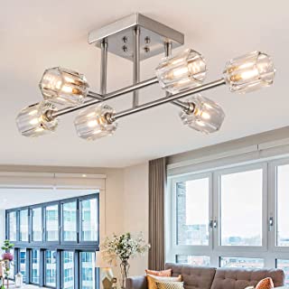 Photo 1 of Brfaixla 6-Light Semi Flush Mount Ceiling Light Fixture Brushed Nickel 24 Inch Industrial Sputnik Chandelier Retro Ceiling Lamp Modern Farmhouse Lighting for Dining Living Room Kitchen Bedroom Foyer
