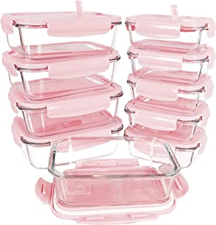 Photo 1 of [10 Packs, 20 Pieces] Glass Food Storage Containers with Lids (Built in Vent), Airtight Meal Prep Containers, Glass Bento Boxes for Home Kitchen, BPA Free & Leak Proof (10 lids & 10 Containers) - Pink (MISSING ONE SET)
