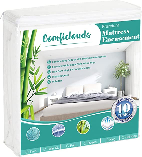 Photo 2 of Comficlouds Premium Zippered Mattress Cover Waterproof Soft Breathable 6 Sided Mattress Protector Cover Queen Size Bamboo Terry Surface Deep Pocket Fitted (KING)
(PACKAGE IS DAMAGED)