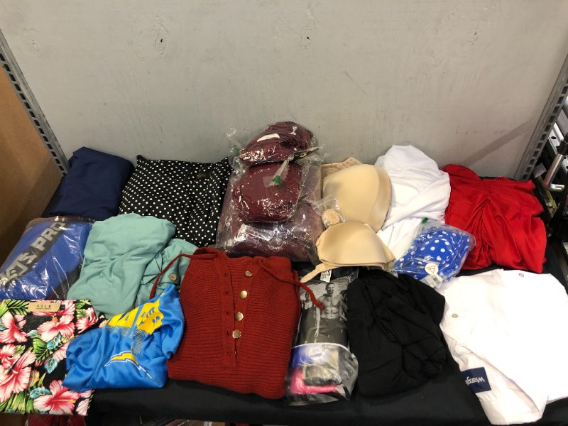 Photo 1 of FINAL SALE--- MISCELLANEOUS CLOTHING ITEMS SOLD AS IS (VARIOUS STYLES AND SIZES AND DIFFERENT ITEM PIECES)