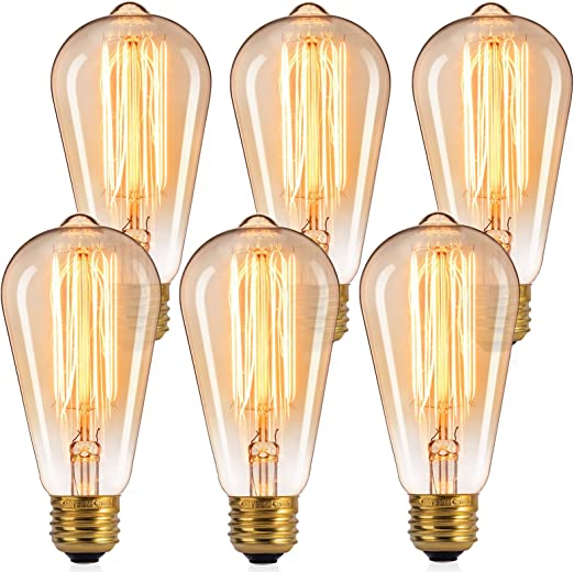 Photo 1 of 6 Edison Vintage 60W Incandescent Light Bulbs, E26 Base, Dimmable Decorative Antique Filament Light Bulbs, 252 Lumens, Warm Amber
